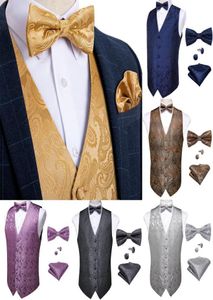 Men039s gilets classique or costume gilet hommes Paisley gilet soie noeud papillon mouchoir boutons de manchette ensemble pour fête mariage 8424862