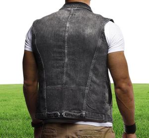 Men039s Gilet Men39s Denim Viete Simple Fashion Lavage Grince White Hole Slim Youth Motorcycle Foreign Trade Whole5895775