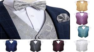 Men039s Gilets Gilet Or Rouge Blanc Bleu Solide Paisley Soie De Mariage Pour Hommes Bowtie Hanky Cufflink Cravat Set Costume Tuxedo DiBanGu3204038