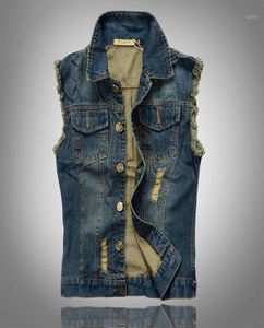MEN039S Vesten hele 2021 modeheren denim vest vintage mouwloze gewassen jeans vest man cowboy gescheurde jas plus s1127682