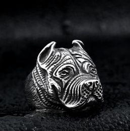 Men039s Vintage roestvrijstalen ring Viking Pitbull Bulldog gotische mopshond hoofd totem amulet punk dierensieraden voor mannen Boys1347402