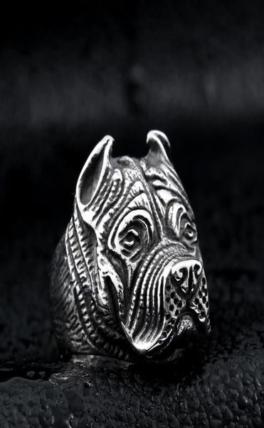 Men039s Bague Vintage en Acier Inoxydable Viking Pitbull Bulldog Gothique Carlin Tête de Chien Totem Amulette Punk Animal Bijoux pour Hommes Garçons8347477