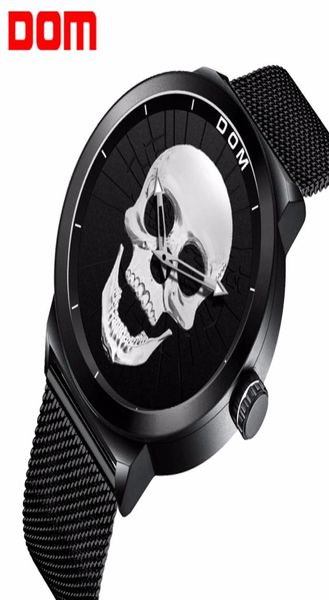 Men039s Watch Dom Cool Bone Luxury Brand M1231 Creative Reloj Satrillado negro estilo Skull Skull Quartz Watches Relogio Masculin6762073