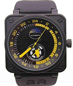 Men039s montres en caoutchouc noir cloche Br automatiquement mécanique en édition limitée Aviation Jour puissant Réserve Moon Phase 6490653