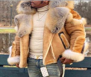 Men039s porte imitation en cuir en peluche manteau de fourrure gros col de fourrure collier d'hiver et manches longues vestes de liner en laine Y2112213393955