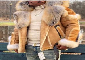 Men039s porte imitation en cuir en peluche manteau de fourrure gros col de fourrure collier d'hiver et manches longues vestes de liner en laine M manteaux y2112211532924