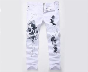 MEN039S WIT Gedrukte jeansbrieven Engelse print stretch slanke casual katoen denim broek heren merk hiphop jean broek 2020 5789851