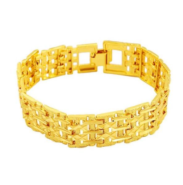 Men039s Wide Watch Boucle 24k Gold Plate Link Chain Chain Bracelets JSGB134 Fashion Wedding Gift Men Yellow Gold plaqué Bracelet3499051