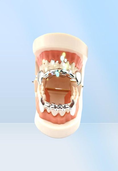 Men039s Mujeres Moda Dientes Grillz Conjunto superior e inferior Hiphop Colmillos Oro Dientes postizos Oro Plata Negro RoseGold Personalidad Va5875253