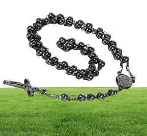 Men039s Women039S Collier pendentif en acier inoxydable Christ Jésus Crucifix Rosary Perles Ball Chain301O2255894