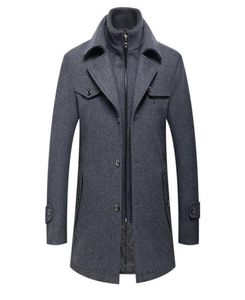 Men039s Mélanges de laine d'automne d'automne Hiver Mens Double col épais TRENCH BUSINE CASSORATION Veste en laine Men Overcoat4573899