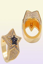 Men039s Zircon Star Ring Diamond Euramerican Hip Hop Joyería Cobre Iced Out Anillos para hombre14711724877185