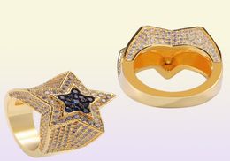 Men039s Zircon Star Ring Diamond Euramerican Hip Hop Joyería Cobre Iced Out Anillos para hombre 14711722653401