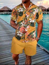 Mena Spring and Automne 2 pièces Beachstyle ShortSleeved Buttondown Tshirt Shorts DrawString Casual Business Sports Costume 240426