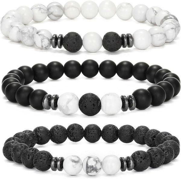 MengPa Bracelets de perles pour hommes, pierres de lave mates, perles de pierre volcanique pour femmes, Bracelet extensible, bijoux à la mode