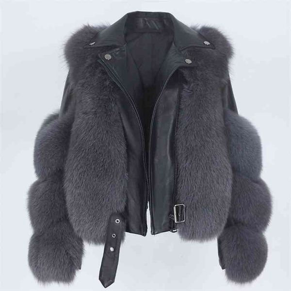 MENINA BONITA Véritable Manteau De Fourrure Gilet Veste D'hiver Femmes Fourrure Naturelle En Cuir Véritable Survêtement Détachable Streetwear Locomotive 210917