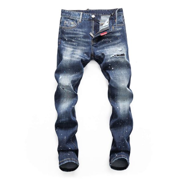 MenJeans 2023 nouveau dsquare d2 jean printemps été personnalisé élastique lavage jet d'encre serré discothèque mode trou de déchirure D2 pantalon