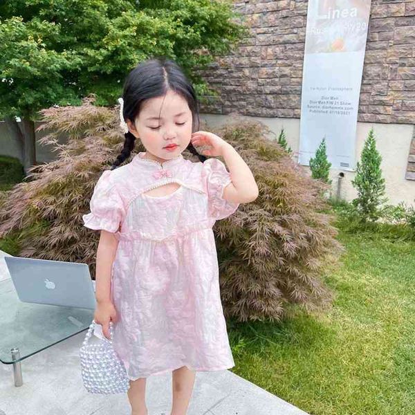 Menoea Vestidos de flores para niñas 2022 nueva moda verano cuello de perlas princesa Vestidos bebé niño niñas Puff manga corta disfraces G1215