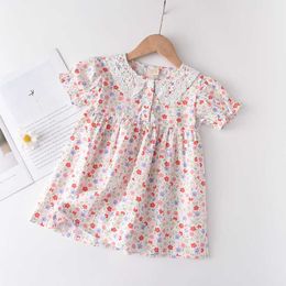 Menoea Meisje Jurk 2021 Nieuwe Zomer Kids Meisje Casual Floral Party Kostuums Turn-Down Collar Leuke Kinderen Kant Kleding G1026