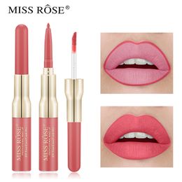 12 kleuren Miss Rose Double-Ended Lip Gloss Liner Makeup Matte Waterdichte Lippen Glazuur Gratis Schip 3 stks