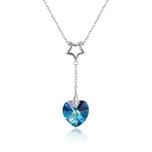 Menrose Echt S925 sterling zilveren hart kristallen hanger ketting Saffier Blauw en Goud 2 Kleuren Modetrends Sieraden Gift fo265o