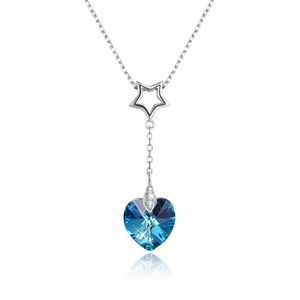 Menrose Véritable S925 en argent sterling coeur pendentif en cristal collier Saphir Bleu et Or 2 Couleurs Tendances De La Mode Bijoux Cadeau fo313N