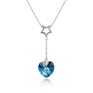 Menrose Echte S925 Sterling Silver Heart Crystal Pendant ketting Sapphire Blue en Gold 2 Colors Fashion Trends Sieraden Gift FO2652