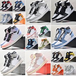 Hommes 1 High OG Basketball Chaussures Jumpman 1S University Blue Argent Royal Toe Noir Métallique Or Mid Smoke Gris UNC Brevet Hommes Femmes Baskets Baskets Bottes Casual US12