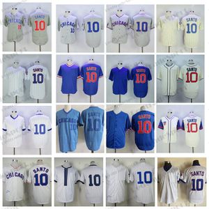 Mens 10 Ron Santo Baseball Jerseys Vintage 1968 Stitched Jersey Gris Bleu Noir Chemises