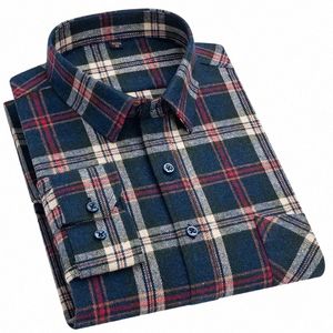 Hommes 100% Cott brossé manches Lg chemises à carreaux poche unique doux confortable décontracté Fi Standard Fit chemises à fesses 015x #