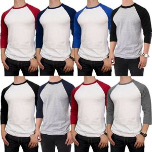 T-shirts à manches 3/4 pour hommes 100% coton Jersey Raglan Team Tee S M L XL