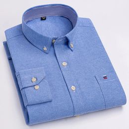 Hommes 100% coton chemise à manches longues Plaid Oxford décontracté couleur unie imprimé coupe régulière robe formelle surdimensionné 7XL 6XL 5XL 240307
