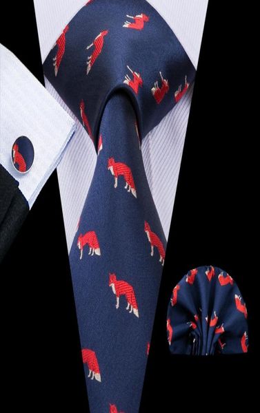 Hommes 100 cravate en soie bleu foncé plus figure de loup rouge réunion d'affaires fête de mariage décontracté fête cravate Jacquard tissé N30389978033