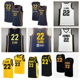 Hombres 100% cosido #22 Caitlin Clark Basketball Jersey Indiana Fiebre Iowa Hawkeyes Jerseys azul marino Blanco negro oro amarillo 2024 NUEVA LLEGA VENTACIÓN CALIENTE