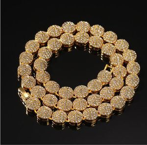 Mens 10mm 18K Real Gold Cluster Chain Collier 18 pouces 20 pouces Hiphop Collier cadeaux Bijoux