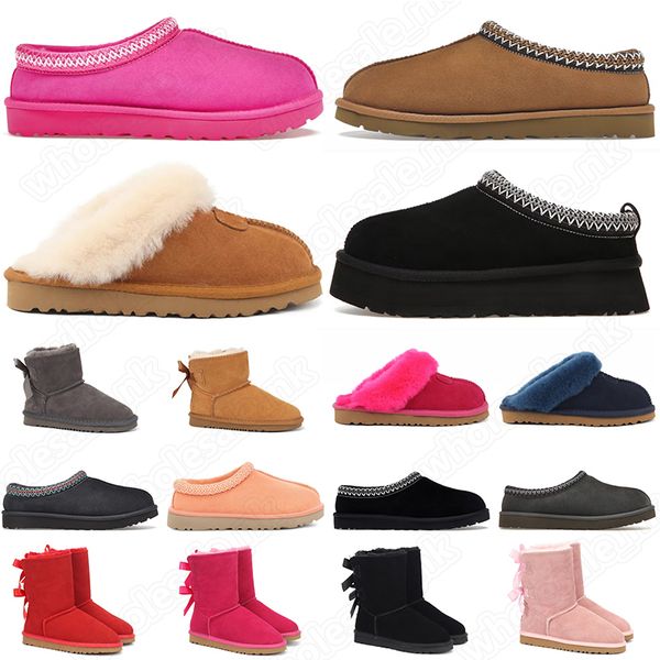 ugg tazz boots uggs tasman slippers Designer femmes bottes en daim marron fourrure latérale super plate - forme bottes courtes luxe tige pantoufles confortables 【code ：L】