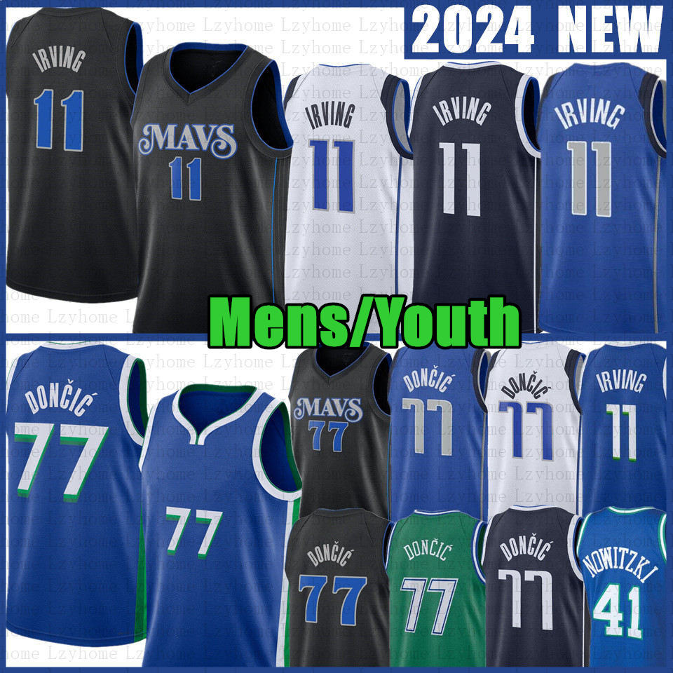 Mens Juventude Luka Doncic Kyrie Irving Jerseys de basquete Dirk Nowitzki City 77 11 Azul Kids Black Edition Green Jersey 2023 2024