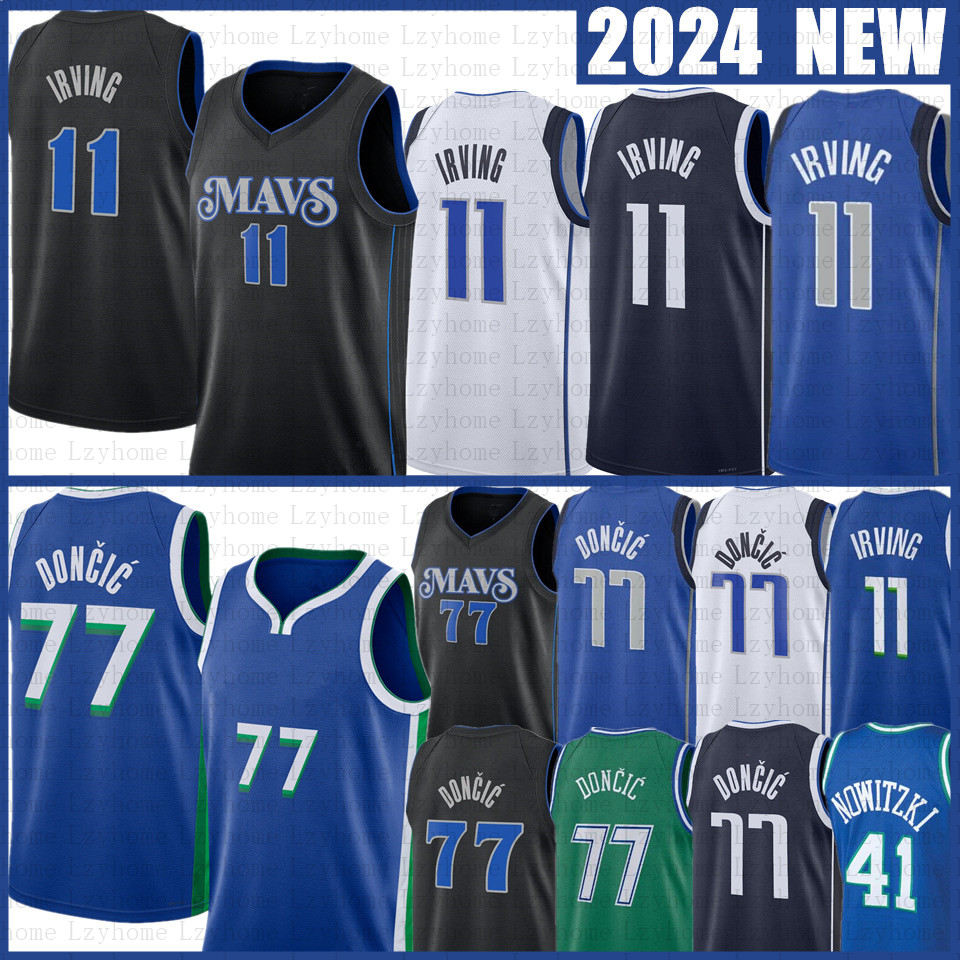 Luka Doncic Kyrie Irving Basketball Jerseys Dirk Nowitzki Maverick City 77 11 Blue Black Edition Green Jersey 2023 2024