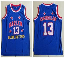 Mens 13 Wilt Chamberlain Harlem Globetrotters camisetas de baloncesto Vintage azul cosido camisas SXXL6026951