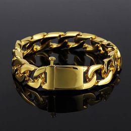 Bracelets à maillons cubains en alliage de Zinc plaqué or 18 carats pour hommes, 13mm, 20cm, Hip Hop, bijoux à la mode, Whos214D
