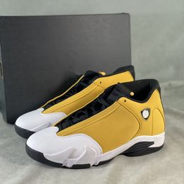 Hommes 14A Light Ginger Basketball Chaussures Baskets noires White Toe Cap Litchi Pattern Shoe Dody Wrapping Light