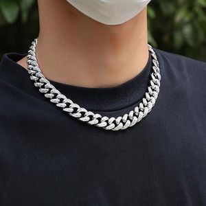 Chaîne à maillons cubains Miami en or 14 carats pour hommes, finition 15MM, pavé glacé, bijoux en zircone cubique, ras du cou cubain 16 à 22 pouces2556