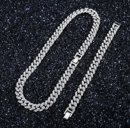 Hommes 14K Gold Iced Out Miami Cuban Link Chains Hip Hop Jewelry Bling Rhingestone High Quality 18inch 20inch 24inch Long Chain Silve5942096