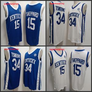 Maillot de basket-ball pour hommes # 15 Reed Sheppard Kentucky Wildcats cousu # 34 Oscar Tshiebwe Kentucky Jerseys S-3XL 2024