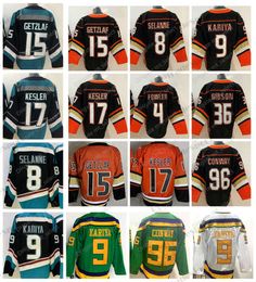 Hommes 15 Ryan Getzlaf Hockey''nHl'' Maillots Orange 4 Cam Fowler 36 John Gibson Chemises noires 9 Paul Kariya 8 Teemu Selanne 17 Ryan Kesler 96 Charlie