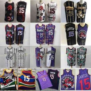 Mens 15 Vince Carter Vintage Jersey Stitched Retro Mesh Basketball Jerseys White Black Purple