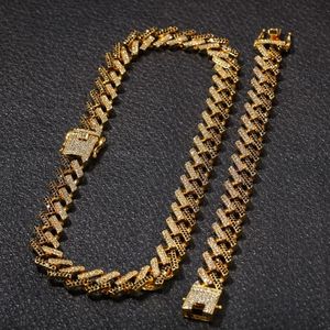 Heren 15mm Miami Cubaanse Link Collier Armbanden Set voor Vrouwen Bling Iced Out Out Diamond Gold Silver Dikke Zware Kettingen Hip Hop Sieraden