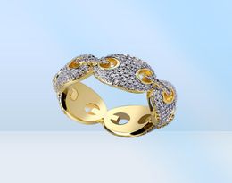 Hommes 18k Gold Marine Link Eternity Band CZ Bling Bling Ring Pave CZ Full Simulate Diamonds Pierres Anneaux avec cadeau Box49125581228230