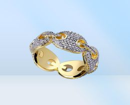 MENS 18K Gold Marine Link Eternity Band CZ Bling Bling Ring Pave CZ Full Simulate Diamonds Stones Anneaux avec cadeau Box49125588202928