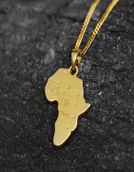 Hommes 18k Gold Silver Charm Africa Carte Pendant Collier Fashion Hip Hop Bijoux pour la chaîne en acier inoxydable Micro Rock Men Choker NEC3451874